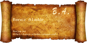 Bencz Aladár névjegykártya